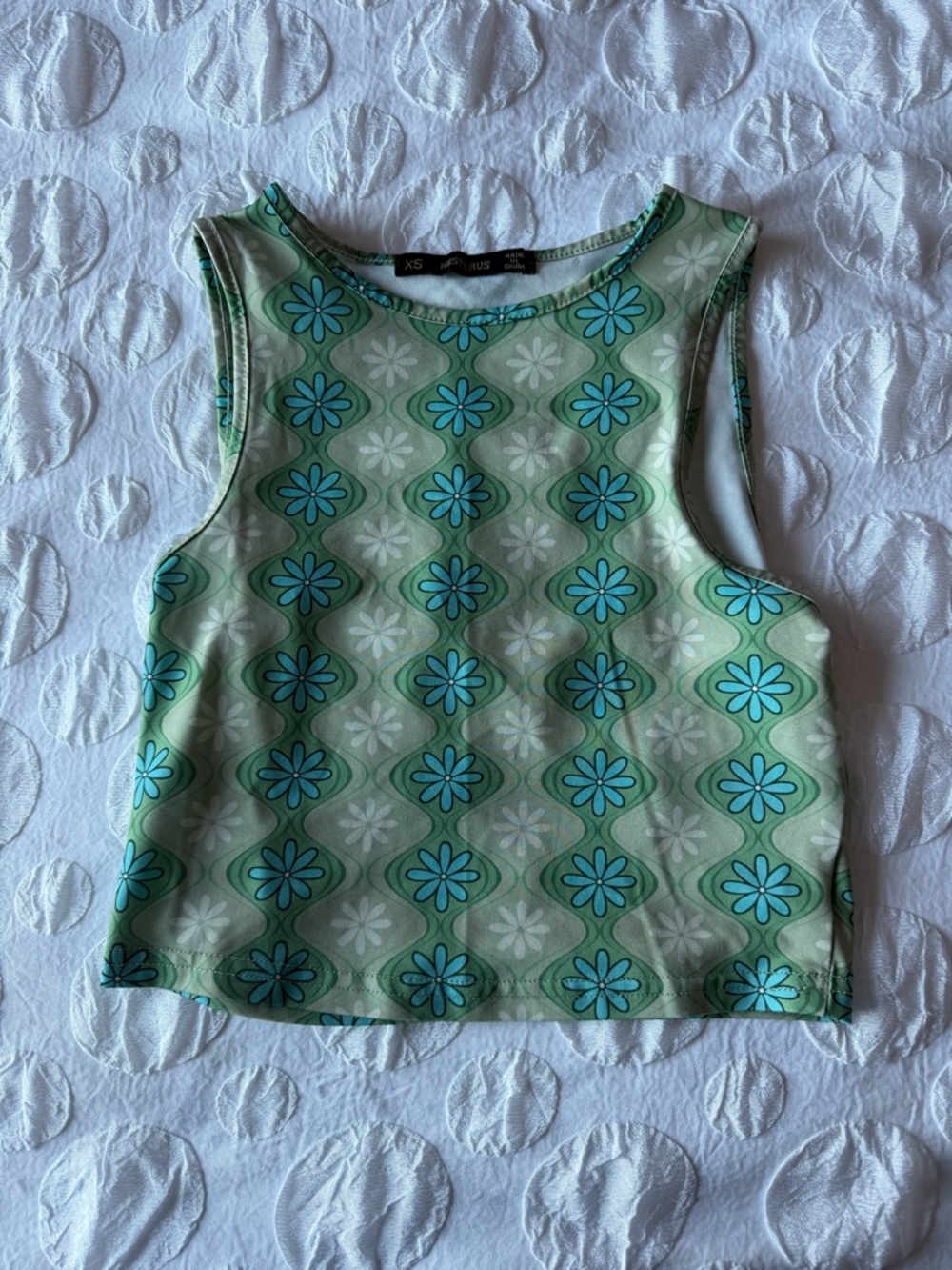 Hesperus Blue Green Floral Tank XS Y2K Crop Top